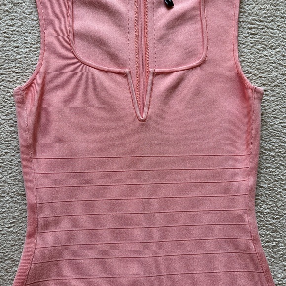 MARCIANO LA Salmon Pink BodyCon BANDAGE Short DRESS Sleeveless Square Neck Sz M - Picture 9 of 16